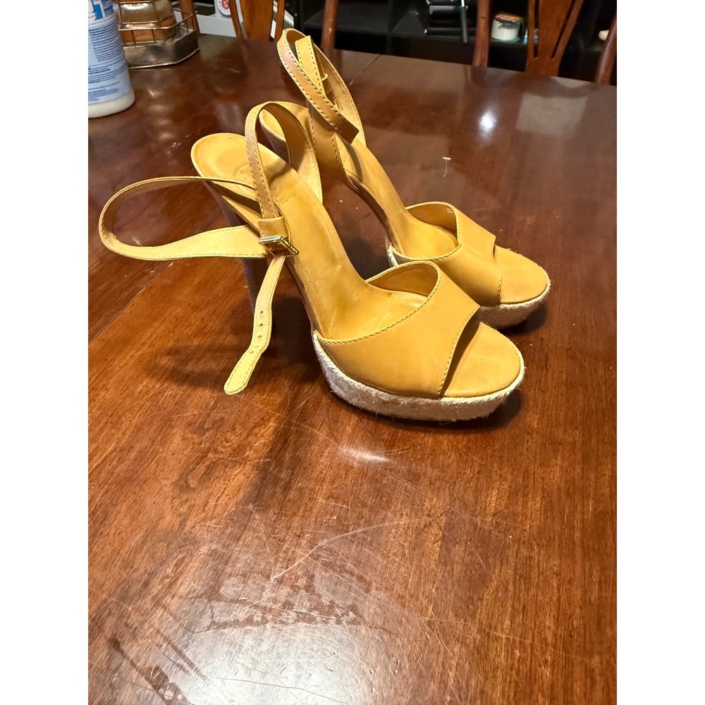 Tory Burch Tan Leather Espadrille Platform Ankle Strap Stiletto Sandals 9.5M